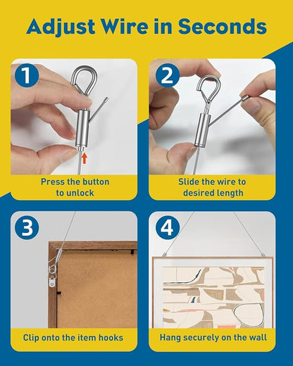 Uniclife 150 Pcs Picture Hanging Kit, 6.6 ft x 1/16" Picture Hanging Wire, Picture Wire Hanging Kit with D Rings, Hooks, Nails & Screws, Picture Hangers for Photo Frame, Mirror, Curtain & Art
