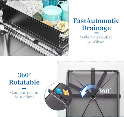 Simple Trending Dish Drying Rack, Dish Drainer for Kitchen Counter, Dish Rack with Tray for Large Capacity, Black