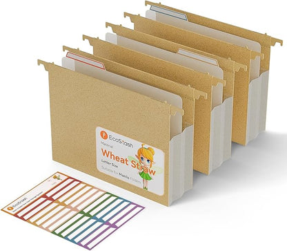 Extra Capacity Hanging File Folders, 3.15" Reinforced Wheat Straw Expanding Hanging Folder Letter Size, Heavy Duty for Filing Cabinets, File Organizer for Office & Home-Wheat Yellow-3 Pcs