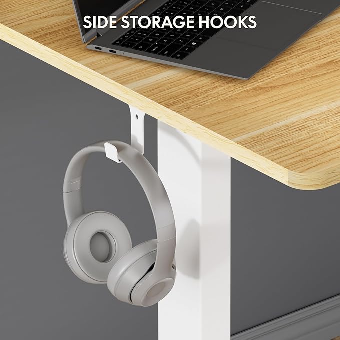 FLEXISPOT Standing Desk Electric Height Adjustable Desk with 55 x 24 Inch Splice Board, Home Office Computer Workstation, Maple Top + White Frame