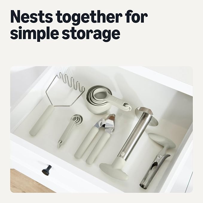 Amazon Basics Pineapple Corer and Slicer and Apple Corer with Sharp Blade, Detachable Handle, 2-Piece Set, Dishwasher-Safe, Linen Gray