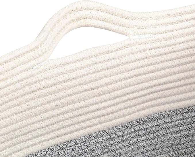 laughbird Storage Baskets for Clothes Fabric Cotton Rope Storage Basket with Handles, Decorative Woven Basket for Living Room,Closet Organizer Blankets, and 2bags (Silver Gray, L17.8×W12.5×H17.9)