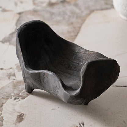 DN DECONATION Oak Wood Black Decorative Bowl-9.25x5.51 Inch Small Bowl for Entryway Key, Fruit, Candy with feet, Boho Farmhouse Home Decor for Dining Room, Coffee Table Centerpiece