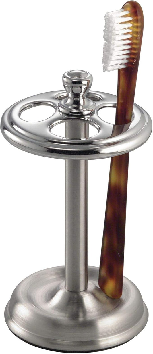iDesign Steel Divided Toothbrush Holder Stand, The York Collection – Four Divided Compartments, 3.25” x 3.25” x 5.75”, Brushed Nickel & Polished Chrome