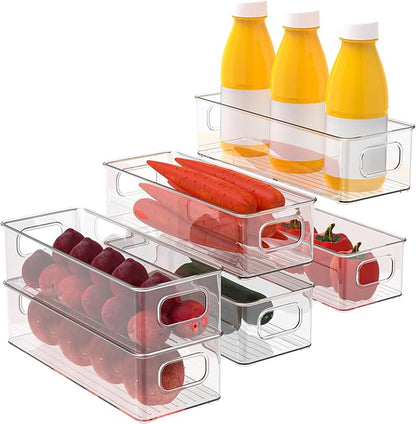 Set of 6 Refrigerator Pantry Organizer Bins - Stackable Fridge Organizers with Handles for Pantry, Freezer, Kitchen, Countertops, Cabinets - Clear Plastic Food Storage Bins