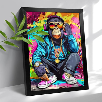 Cool Cute Animal Wall Decor,A Cool Chimpanzees Squatting In Front Of A Graffiti Wall For Bathroom Wall Decor For Bathroom Washroom Restroom Decor Rustic Humor Wall Poster (Black Framed) 8x10 Inch