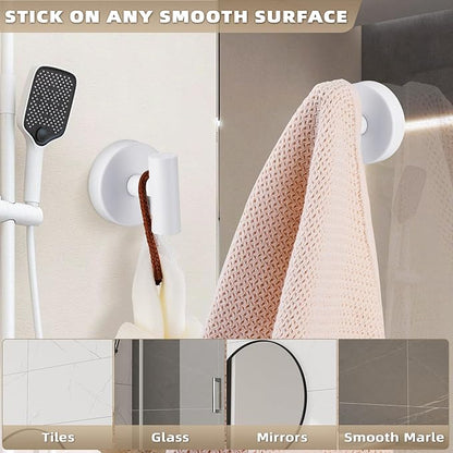Suction Cup Hooks for Shower - Bathroom Reusable Hooks for Towels, Robes & Loofah - No-Drill Mounting on Kitchen,Walls,Metal,Glass,Mirrors,Tile & Smooth Non-Porous Surfaces (4, White)