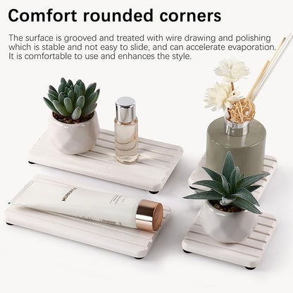 Set of 4 Bathroom Vanity Tray, Quick-Dry Diatomite Kitchen Tray with Non-Slip Pads | Water Absorbing Stone Used for Soap, Sponges, Cosmetics | Eco-Friendly Bath Sink Organizer