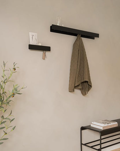 Kazai. Key Holder for Wall 'Kian' | Minimalist Key Rack Design from Berlin | Modern Metal Wall Key Hooks with Shelf | Mail and Key Holder for Entryway | Black