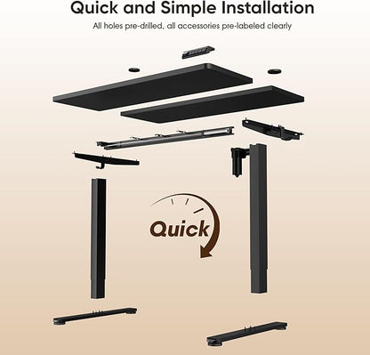 Monomi Electric Height Adjustable Standing Desk, 55x24 Inches, Ergonomic Home Office Sit/Stand Up Desk with Two-Piece Desktop (Black Steel Frame/Black Top)