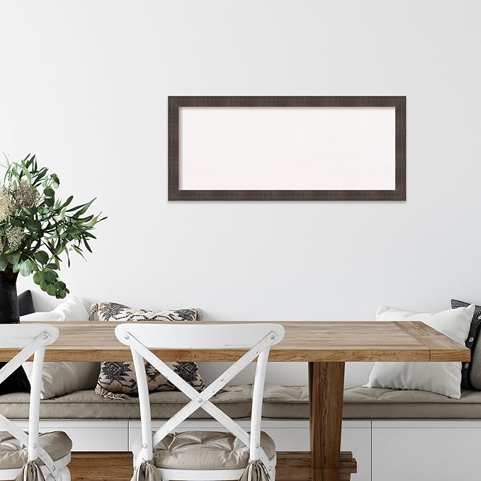 Amanti Art White Cork Board for Wall, 14x32 Vision Board with Brown Wood Frame, Medium Corkboard Office Decor for Home Organization, Rustic Farmhouse Corkboard Pinboard to display items for home