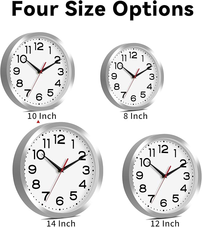 Roymnie Wall Clock Silent Non-Ticking Modern Clock Battery Operated 10 Inch Small Classic Analog Decorative for Kitchen, Bathroom, Office, Bedroom, Home(Silver)