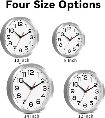 Roymnie Wall Clock Silent Non-Ticking Modern Clock Battery Operated 10 Inch Small Classic Analog Decorative for Kitchen, Bathroom, Office, Bedroom, Home(Silver)