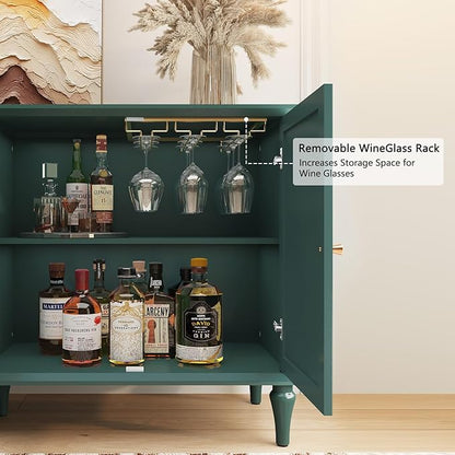 ARTPOWER 58'' Mid-Century Modern Buffet Storage Cabinet with 4 Doors and Adjustable Shelves, Accent Style Sideboard for Entryway, Dining Room, Living Room, Green