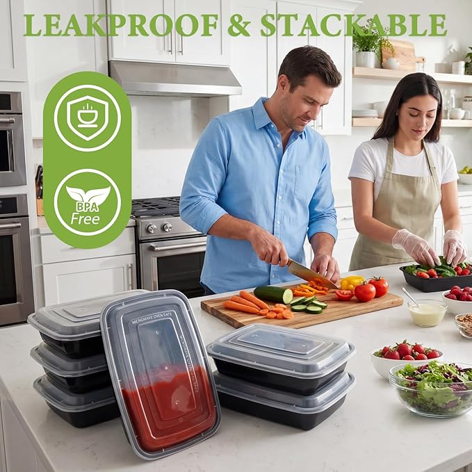 90 Pack 28 oz Disposable Containers with Lids, Meal Prep Containers，Sturdy Leakproof & Food Safe, Microwave, Freezer, Dishwasher Safe Food Storage Containers with Lids Easy Open