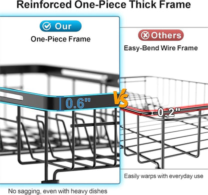 iSPECLE Small Sink Dish Drying Rack, 9.1" W Expandable Compact Rust Resistant Dish Drainer for RV Apartment Kitchen, Dish Rack with Lock Knob, Arms with Non Slip Rubber, Black