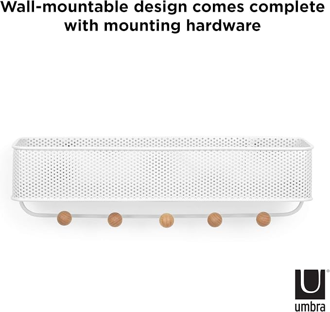 Umbra Estique Entryway Organizer, Great for Storing Keys, Small Accessories, Mail, Wallets and More, Small, White/Natural