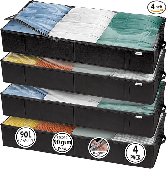 StorageExpert Closet Organizers and Storage - Maximize Space with Under Bed Storage Containers & Clothes Storage - Ideal Closet Organizer, Toy Storage Organizer & Underbed Storage (Black, 4 Pack)