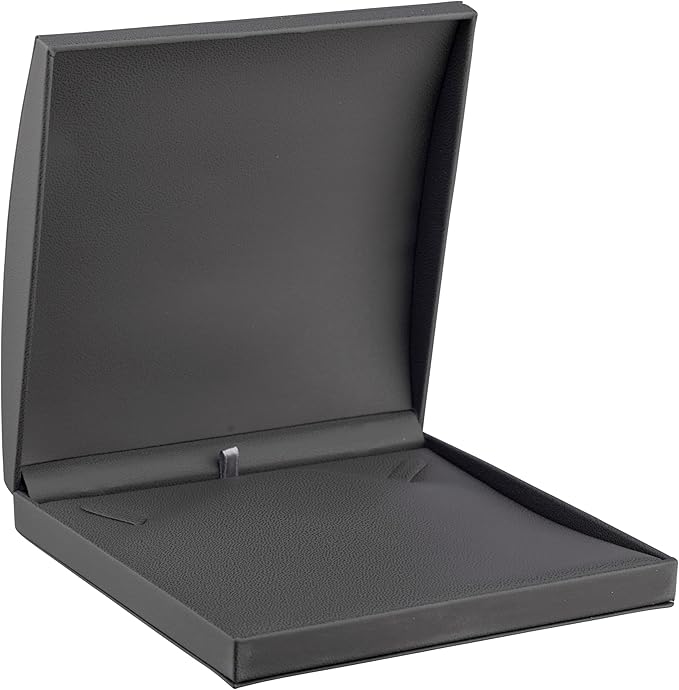 Luxury Dome-Shape Leather Necklace Box - Leather Interior Chain & Necklace Jewelry Gift Box for Men & Women - Necklace Case with Cream Ribbed Fancy Outer Box & Matching Bow Ribbon