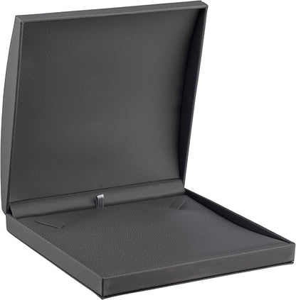 Luxury Dome-Shape Leather Necklace Box - Leather Interior Chain & Necklace Jewelry Gift Box for Men & Women - Necklace Case with Cream Ribbed Fancy Outer Box & Matching Bow Ribbon