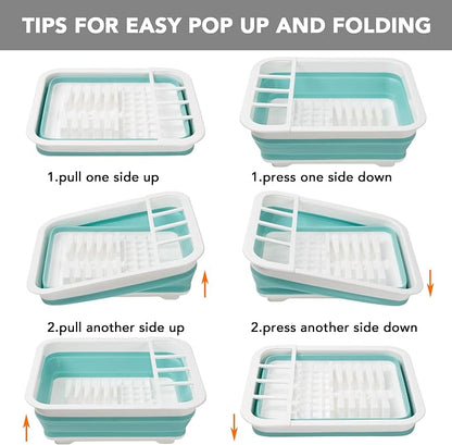 Tiawudi Collapsible Dish Drying Rack, Pop Up Dinnerware Drainer, Portable Plate Organizer for Kitchen RV Campers Travel Trailer, Space Saving Kitchen Storage Tray