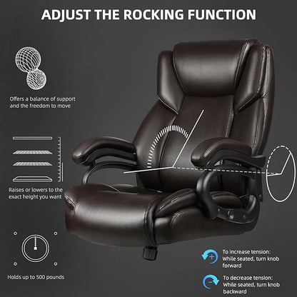 VITESSE 500lbs Heavy Duty Office Chair for Low Back Pain Relief, Big and Tall Office Chair with Ergonomic Lumbar Support, High Back Executive Chair with Quiet Rubber Wheel