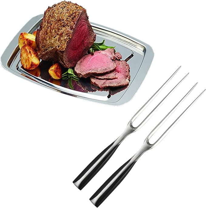 Carving Fork High Carbon Stainless Steel Chef Pro Cooking & Barbecue Fork, 12Inch BBQ Tools,2PCS, Silver, KGY55