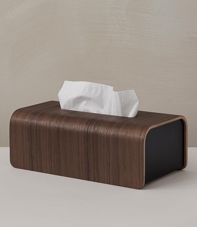 Kazai.® Tissue Box Cover 'Toke' | Real Wood Veneer, FSC® Certified | Decorative Rectangle Tissue Holder for Bathroom or Living Room | Scandinavian Design | Walnut, Black