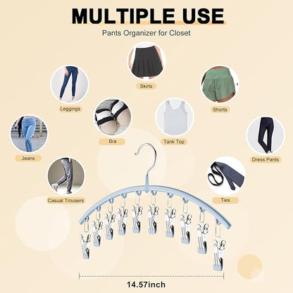 Volnamal Legging Organizer for Closet, Metal Yoga Pants Hanger w/Rubber Coated 2 Pack w/10 Clips Hold 20 Leggings, Hangers Space Saving Hanging Closet Organizer for Closet Organizers and Storage, Blue