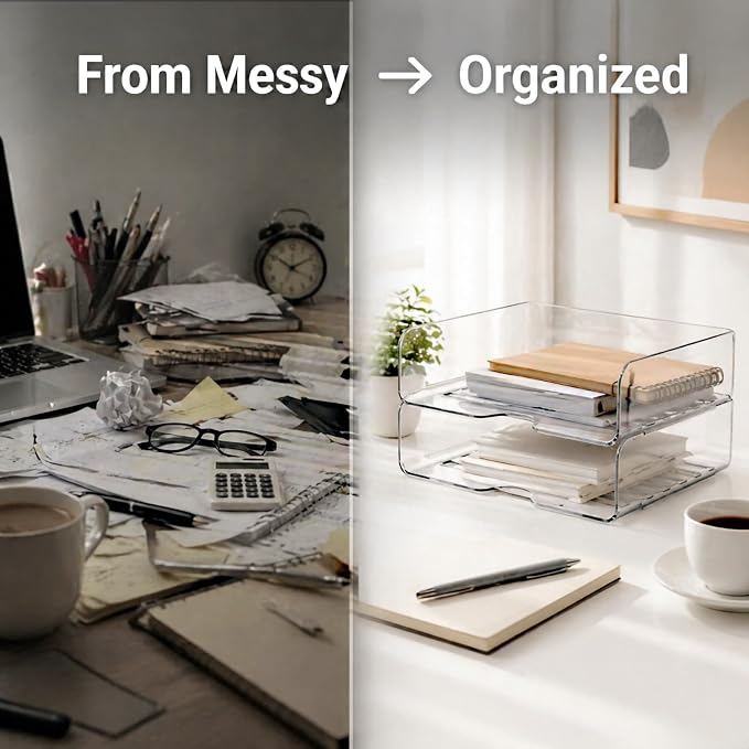 DCA Large Capacity Desk Organizer, 2 Tier Paper Organizer, Letter Tray File Organizer for Desk, Stackable Paper Tray for Office, Home and School