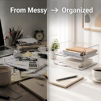 DCA Large Capacity Desk Organizer, 2 Tier Paper Organizer, Letter Tray File Organizer for Desk, Stackable Paper Tray for Office, Home and School