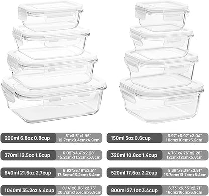 Vtopmart 8 Pack Glass Food Storage Containers with Lids (White)