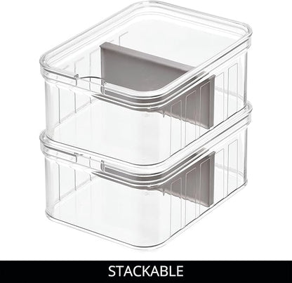 iDesign Small Fridge Organizer Bin with Removable Divider and Lid - Set of 6 - Clear/Gray