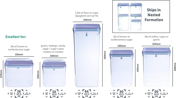 Bop Top | Airtight Meal Prep Containers with Lids | Food Storage Container Sets | Snack and Overnight Oats Fridge Organizer | Pantry and Kitchen Organization | Set of 5