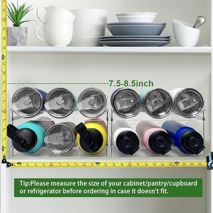 Spaclear 3 Pack Water Bottle Organizer for Cabinet, Stackable Water Bottle Holder, Plastic Cup Storage Organizer for Kitchen Cabinet Organizers and Storage, Tumbler Storage Cup Rack for Pantry Counter