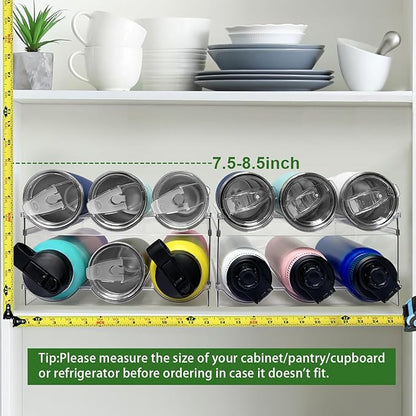 Spaclear 4 Pack Water Bottle Organizer, Stackable Kitchen Pantry Organization and Storage Shelf, Plastic Bottle Holder for Fridge Kitchen Cabinet Organizer and Storage, Tumbler Mug Cup Organizer