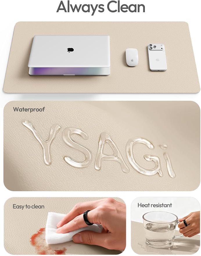 YSAGi Leather Desk Pad Protector, Office Desk Mat, Large Mouse Pad, Non-Slip PU Leather Desk Blotter, Laptop Desk Pad, Waterproof Desk Writing Pad for Office and Home (Eggshell, 47" x 17")