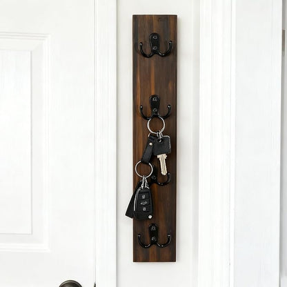 Small Vertical Key Holder for Wall Mounted Vertical Wooden Key Rack Organizer with Hooks for Home and Garage Entrances, Space-Saving Storage for Keys