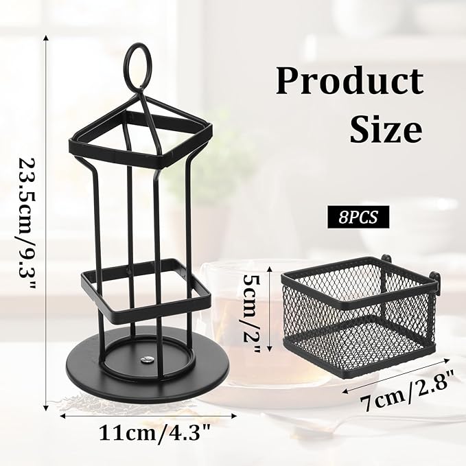 Tea Bag Organizer, Tea Bag Storage Holder Carousel 96 Teabags Container, Lazy Susan Coffee Creamer, Rotating Metal Caddy for Kitchen Counter, Cabinet, Pantry Shelf Organizer