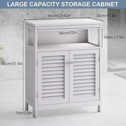 White Bathroom Storage Cabinet with Shutter Doors, 31.5 x 23.6 x 15.7 in Freestanding Floor Cabinet with Removable Shelf, for Bathroom, Living Room, Kitchen