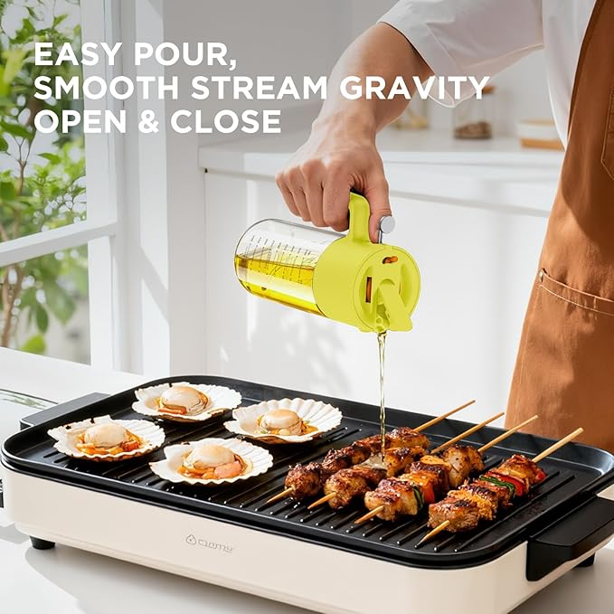 17oz/500ml Premium Olive Oil Sprayer for Cooking, 2 in 1 Glass Olive Oil Dispenser Bottle for Kitchen Gadgets, Spray Bottle with Portion Control for Salad, Frying, BBQ (Lime Yellow)