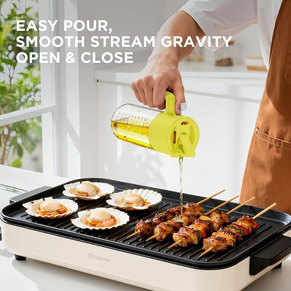 17oz/500ml Premium Olive Oil Sprayer for Cooking, 2 in 1 Glass Olive Oil Dispenser Bottle for Kitchen Gadgets, Spray Bottle with Portion Control for Salad, Frying, BBQ (Lime Yellow)