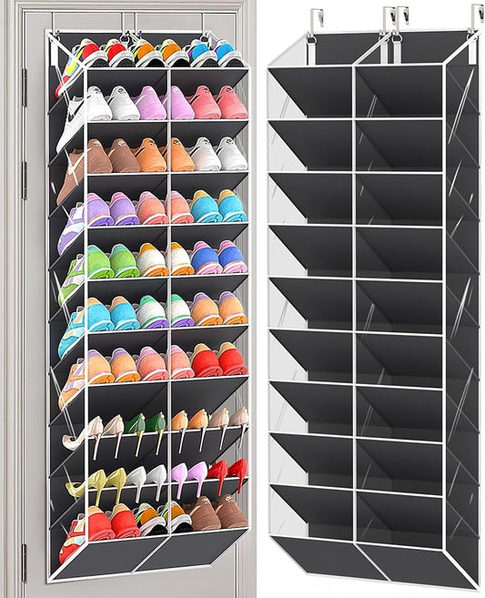 UVIAHOMI 20-30 Pairs Over the Door Shoe Organizer, Clear Pockets Hanging Shoe Storage for Closet, 10-Tier Door Shoes Rack, Handing Shoes Holder Fit All the Family's Sneakers, Boots, Heels, Dark Grey