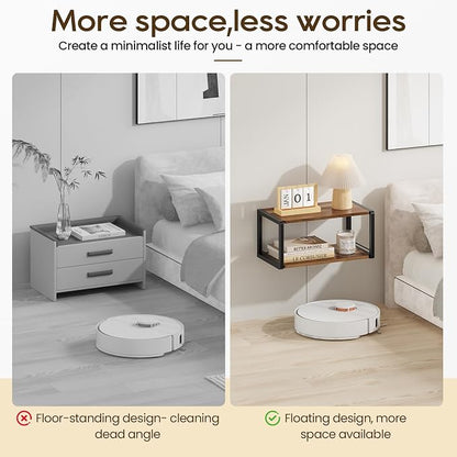 Floating Nightstand Set of 2, Wood Bedside Shelf Wall Mounted Nightstand with Heavy-Duty Frame, Floating Bedside Table for Bedroom, Bathroom, Kitchen, (Vintage Brown, 2 Pack)