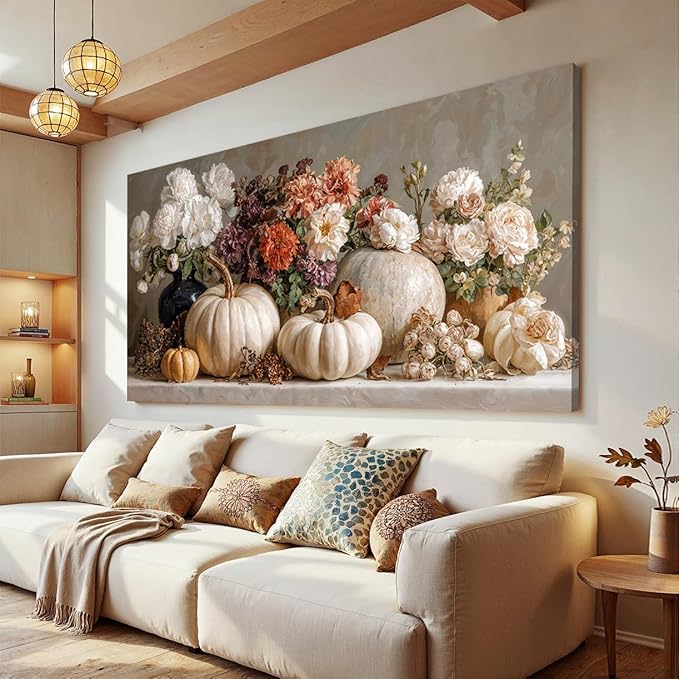 Canvas Wall Art Decor White Flower Large Wall Art Decor For Living Room Pictures Wall Decor Colorful Vintage Botanical Wall Art Pictures Prints For Home Bedroom Office Room Wall Decor 24×48 In