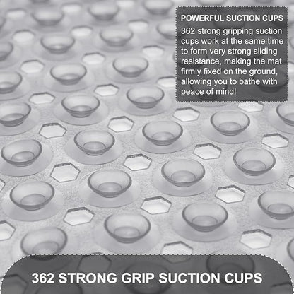TEESHLY Upgrade Bath Tub and Shower Mats, Non Slip 40 x 16 Inch Extra Large Bathtub Mat, Machine Washable Bathmat with Drain Holes, Suction Cups for Bathroom Floor, Clear Gray