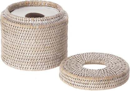 KOUBOO La Jolla Toilet Paper Roll Cover | Wicker Bathroom Decor | Freestanding Toilet Paper Storage, Basket with Lid, Bathroom Essentials, Decorative Tissue Holder, White-Wash