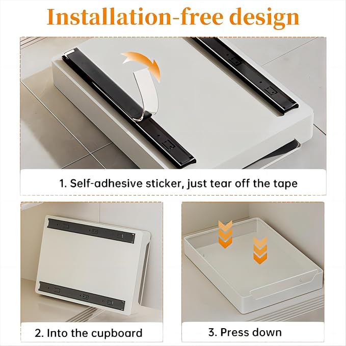 Pull Out Cabinet Organizer Fixed with Adhesive Nano Film, Slide Out Dish Drying Rack for Kitchen Cabinets, Pull Out Drawer for Kitchen Under Sink Organizer