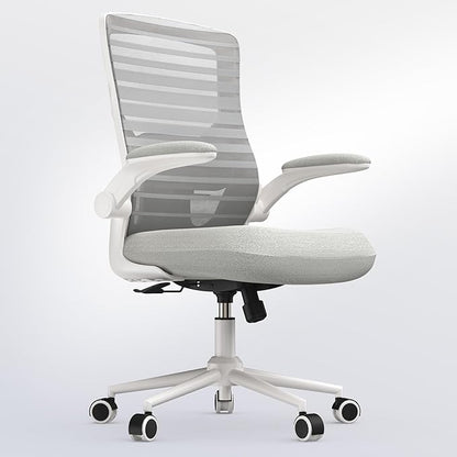 Office Chair for Long Hours & Lower Back Pain Relief – 4" Molded Foam Cushion, Padded Lumbar Support, and Padded Flip-up Armrests, Ideal for Office or Study, Light Gray
