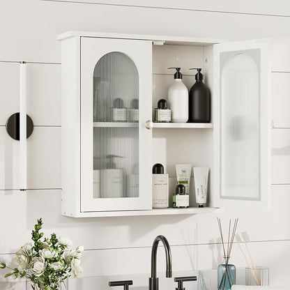 White Bathroom Wall Cabinet,Bathroom Cabinet Wall Mounted with Arched,White Medicine Cabinet Over Toilet,Surface Mount Medicine Cabinet for Laundry Room,Kitchen,Storage Cabinet 22x23